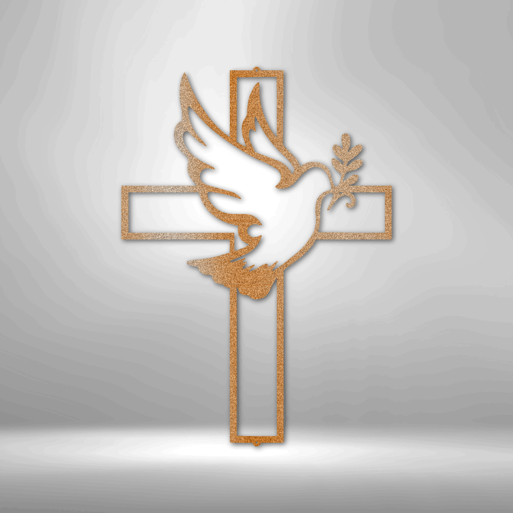 Peaceful Dove Metal  Sign, Peaceful Dove and a Cross Metal Art Decor, Wall Art Decor, Indoor Outdoor Decor, Religious Metal Art Hangings, Christian Gifts.