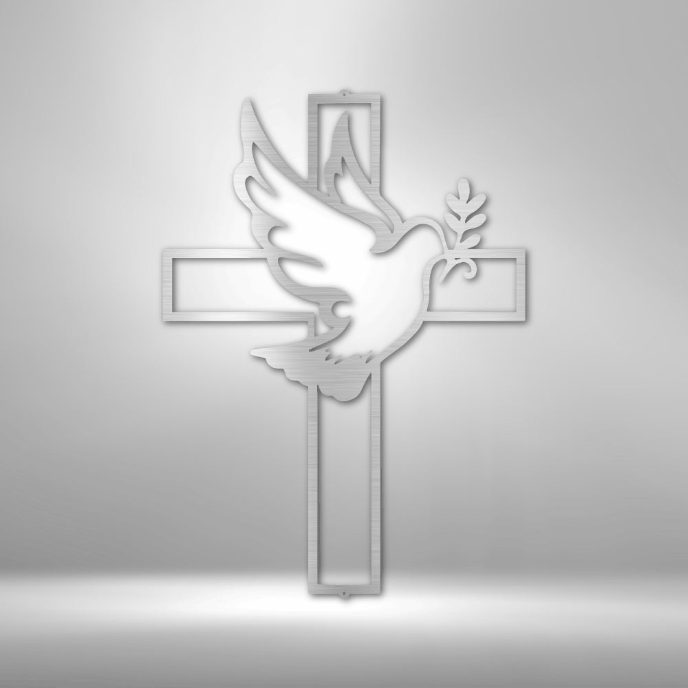 Peaceful Dove Metal  Sign, Peaceful Dove and a Cross Metal Art Decor, Wall Art Decor, Indoor Outdoor Decor, Religious Metal Art Hangings, Christian Gifts.