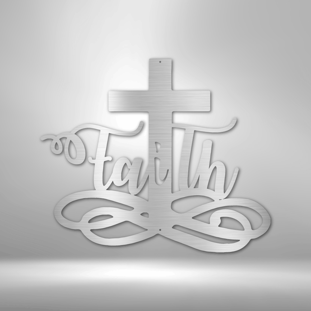 Faith Cross Metal Sign, First communion Gift for her, Baptism Gift For Adorable Daughter From Mom. Cross Wall Sign, Housewarming Wall Decor.