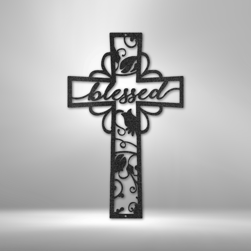 Blessed Cross  Metal Art Sign, Blessed Unique Cross Wall Art Hanging, Christian Wall Art Decor, Religious Housewarming Gift, Faith Art Sign