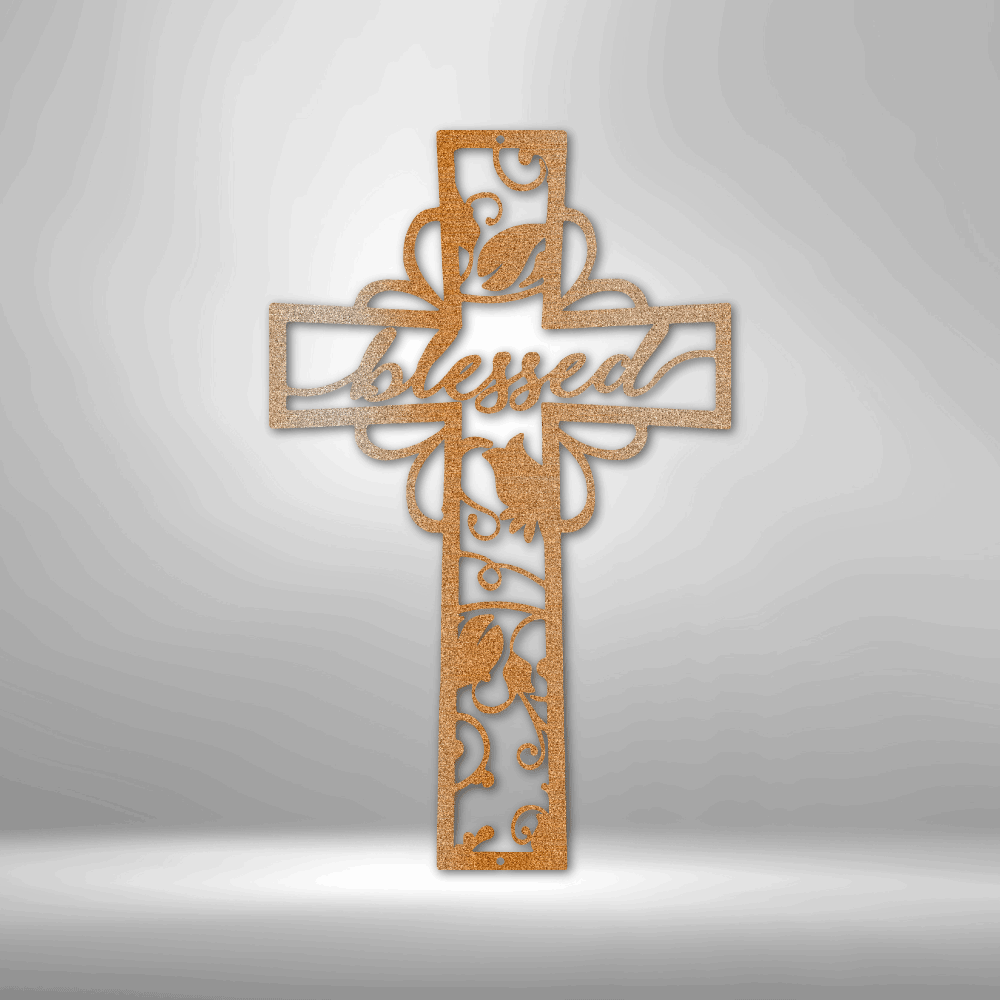 Blessed Cross  Metal Art Sign, Blessed Unique Cross Wall Art Hanging, Christian Wall Art Decor, Religious Housewarming Gift, Faith Art Sign