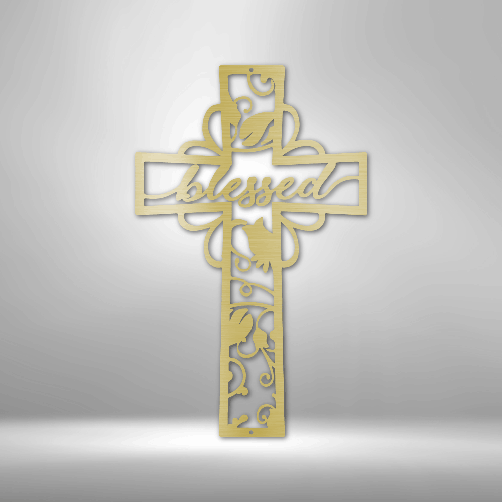 Blessed Cross  Metal Art Sign, Blessed Unique Cross Wall Art Hanging, Christian Wall Art Decor, Religious Housewarming Gift, Faith Art Sign