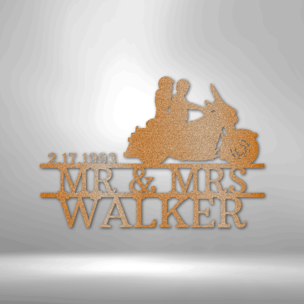 Personalized Biker Couple Metal Sign. Custom Biker Couple Metal Art Decor, Wedding Anniversary Gift For Motorcycle Loving Couple, Housewarming Gift For Married Couple. Indoor Wall Hanging