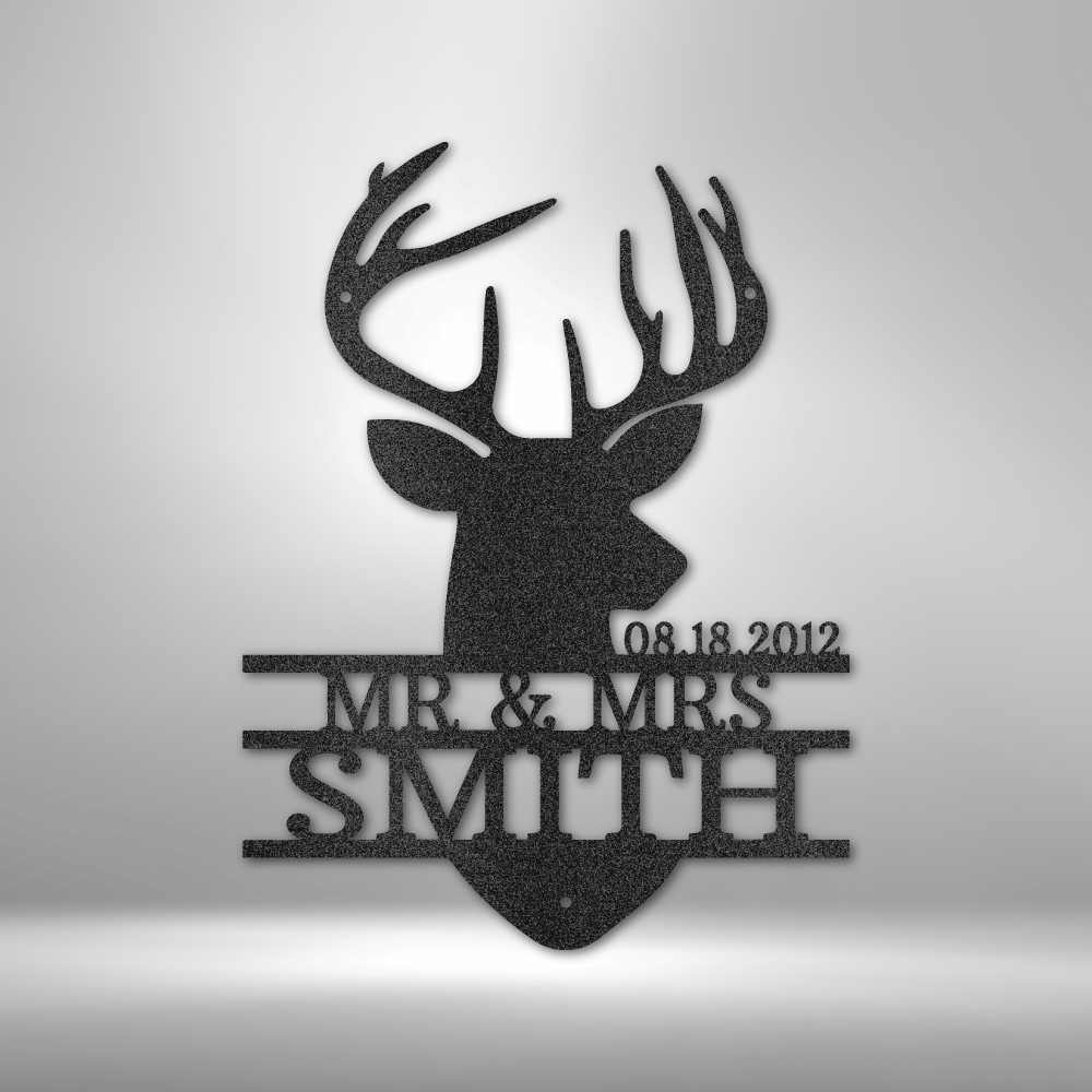 Mr.& Mrs. Custom Name Deer Head Sign, Personalized Deer Sign, Outdoor Metal Sign, Deer Antler Décor, Hunting Couple’s Gift, Christmas Gift