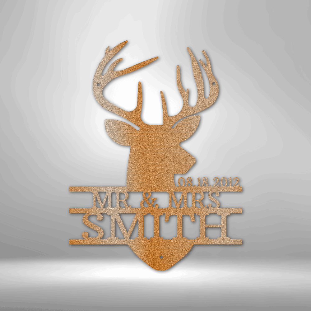 Mr.& Mrs. Custom Name Deer Head Sign, Personalized Deer Sign, Outdoor Metal Sign, Deer Antler Décor, Hunting Couple’s Gift, Christmas Gift