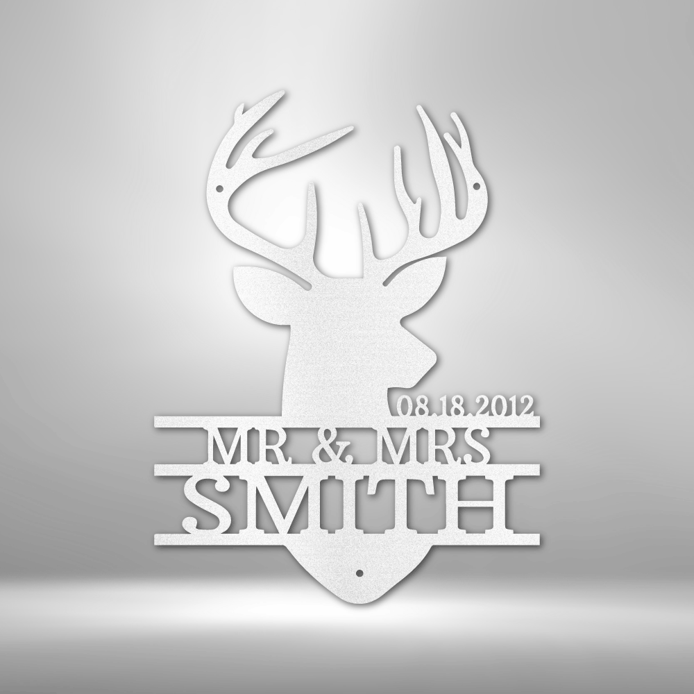 Mr.& Mrs. Custom Name Deer Head Sign, Personalized Deer Sign, Outdoor Metal Sign, Deer Antler Décor, Hunting Couple’s Gift, Christmas Gift