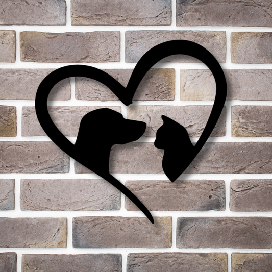 Pet Metal Wall Décor, Cat and Dog Home Décor, Housewarming Gift, Love Paw Décor, Heart with Dog and Cat Sign, Pet Love Steel Sign
