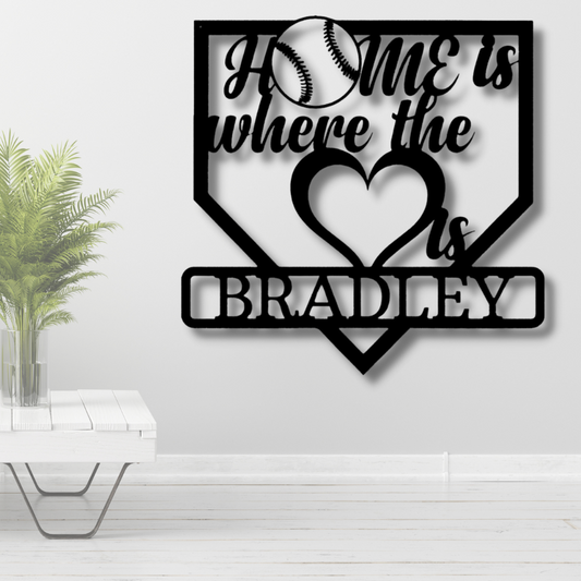 Metal Baseball Wall Decor, Home is Where Love Is Monogram, Customizable Baseball Wall Hanging