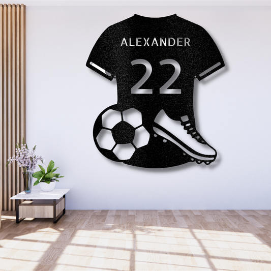 Personalized Soccer Jersey Metal Sign, Wall Hanging Decoration, Birthday Gift For Soccer Loving Son, Kids Room Wall Art.