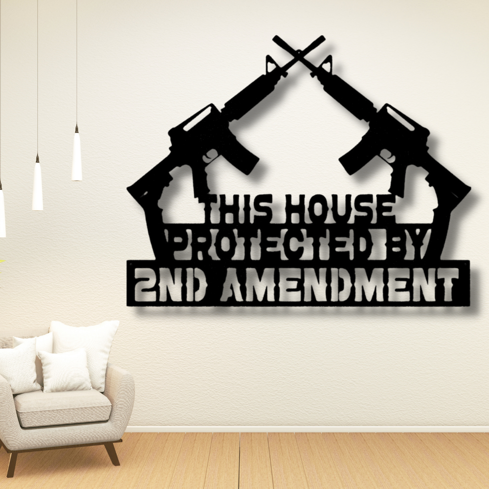 Protected by 2nd Amendment Metal Sign, Pro-Gun Rights Wall Hanging, Metal Wall Art ,Indoor Outdoor Art.