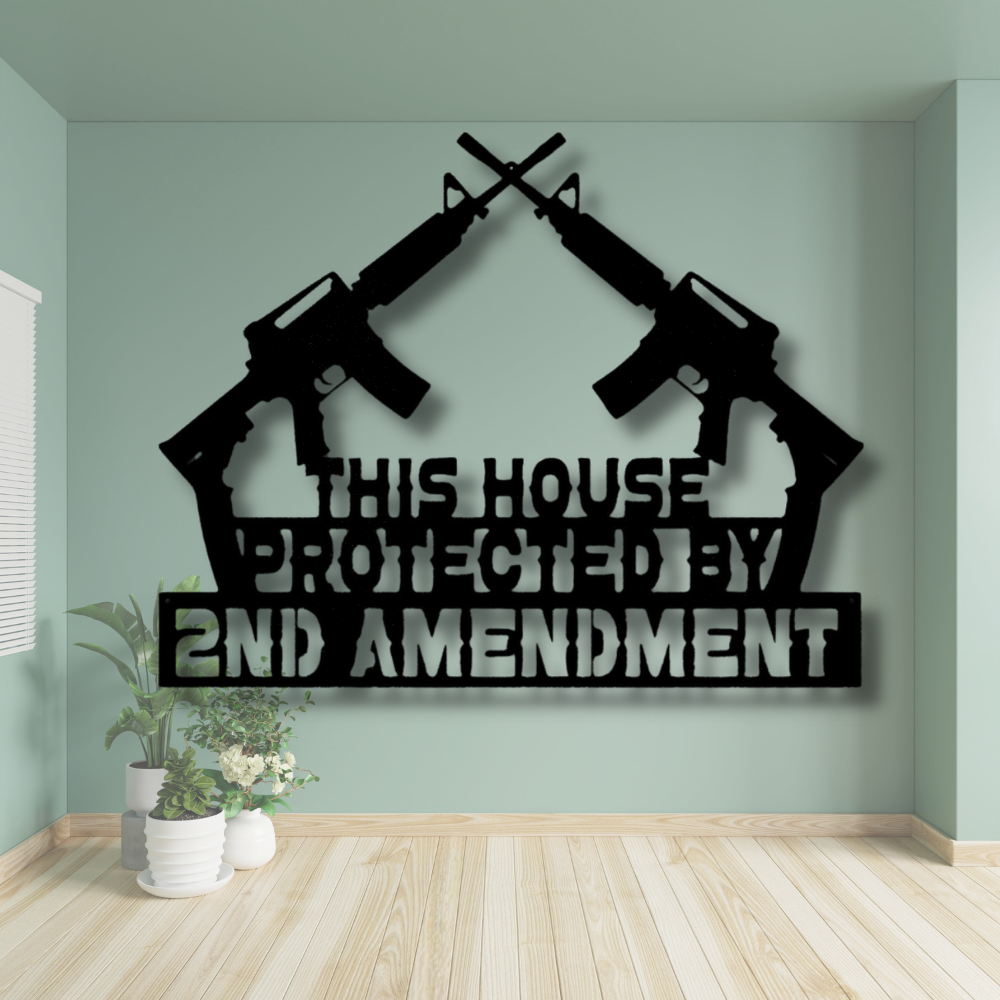 Protected by 2nd Amendment Metal Sign, Pro-Gun Rights Wall Hanging, Metal Wall Art ,Indoor Outdoor Art.