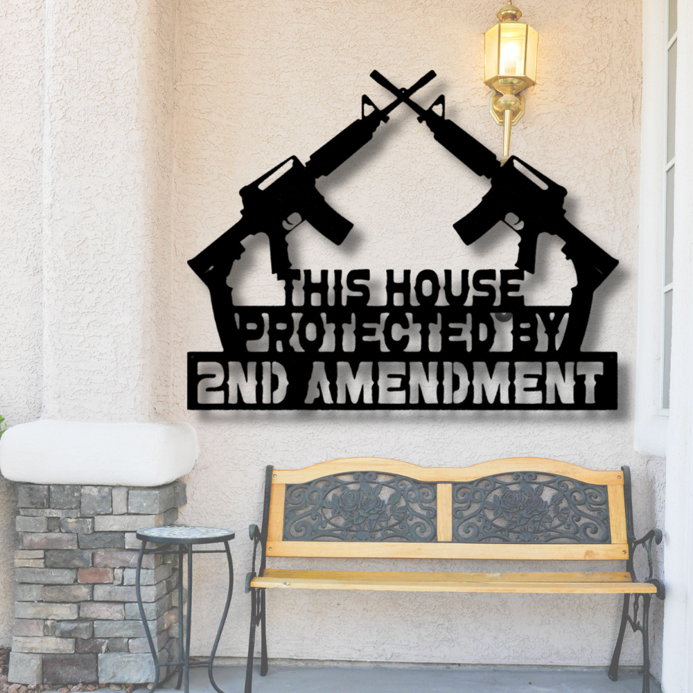 Protected by 2nd Amendment Metal Sign, Pro-Gun Rights Wall Hanging, Metal Wall Art ,Indoor Outdoor Art.