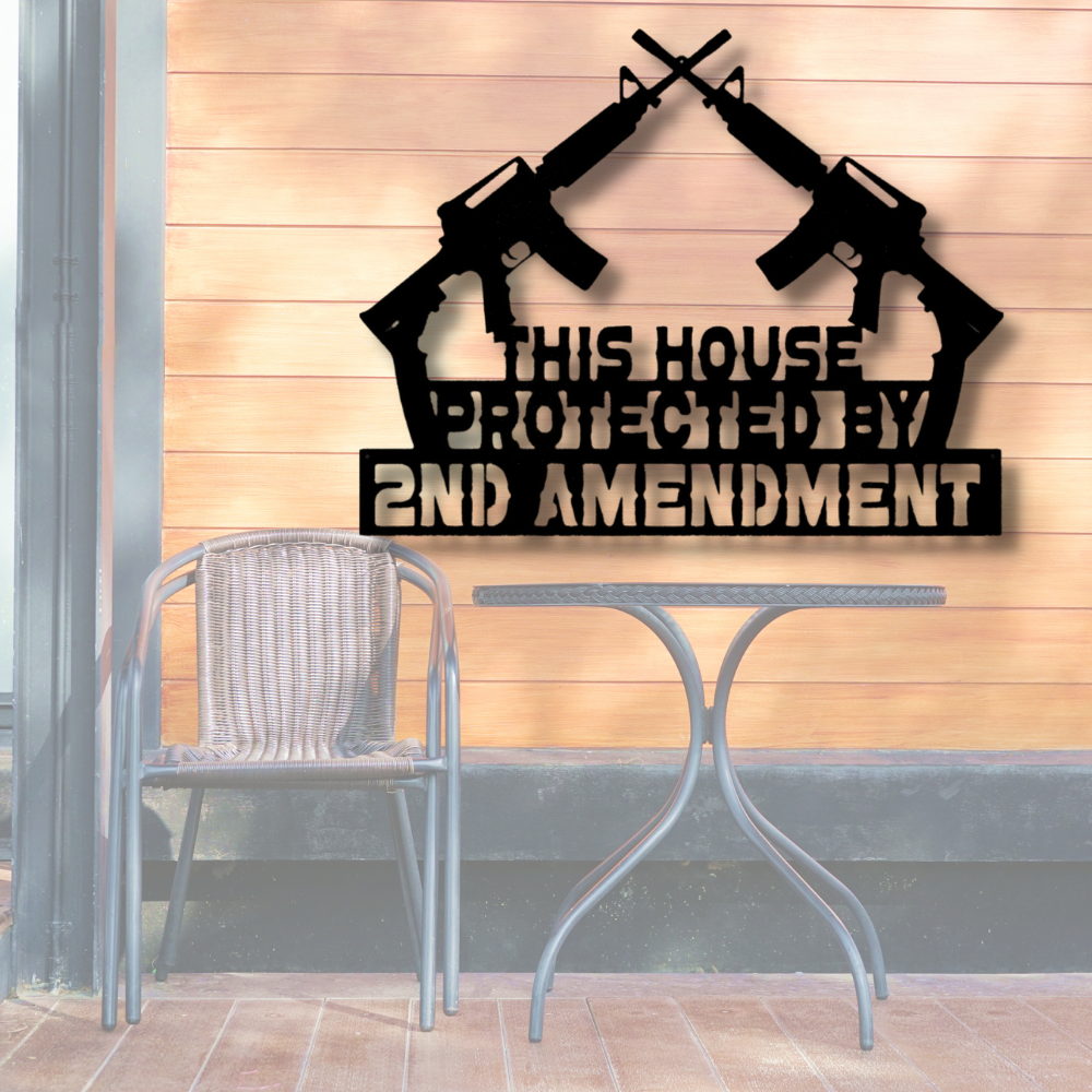 Protected by 2nd Amendment Metal Sign, Pro-Gun Rights Wall Hanging, Metal Wall Art ,Indoor Outdoor Art.