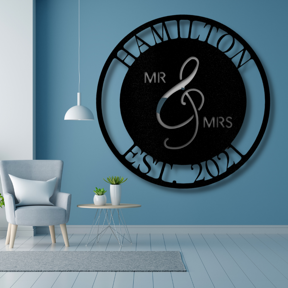 Mr. and Mrs. Metal Sign With Personalized Name, Custom Established Metal Sign Decor, Indoor Home Wall Decor For Newly wed Couple, Wedding Day Gift