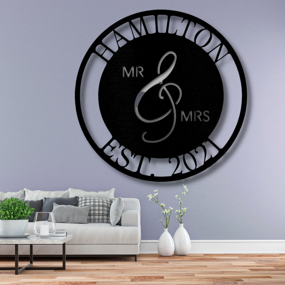 Mr. and Mrs. Metal Sign With Personalized Name, Custom Established Metal Sign Decor, Indoor Home Wall Decor For Newly wed Couple, Wedding Day Gift