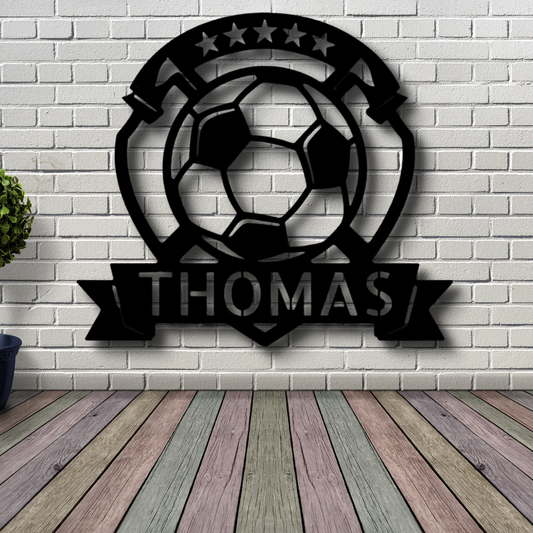 Soccer Plaque Metal Sign With  Name Home Decor, Personalized Soccer Plaque Wall Art Hanging, Indoor Decor, Living Room Wall Art, Birthday Gift For Soccer Loving Son.