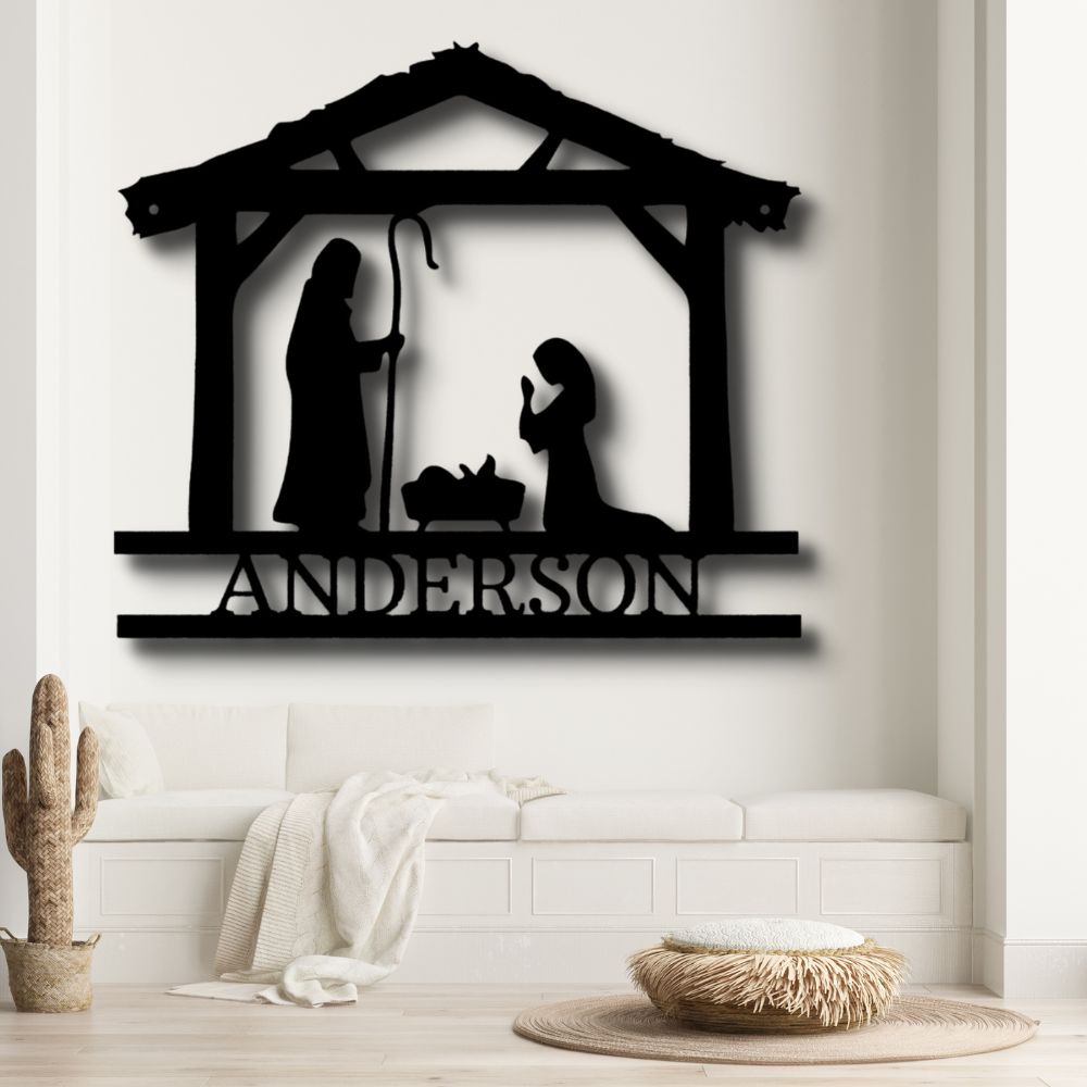 Simple Nativity Sign Personalized Nativity Simple Metal Sign, Custom Nativity Scene Wall De ...