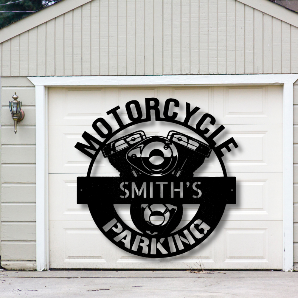 Custom Motorcycle Parking Metal Sign, Custom Workshop Sign, Motorbike Sign, Parking Yard Sign, Garage Door Hangings