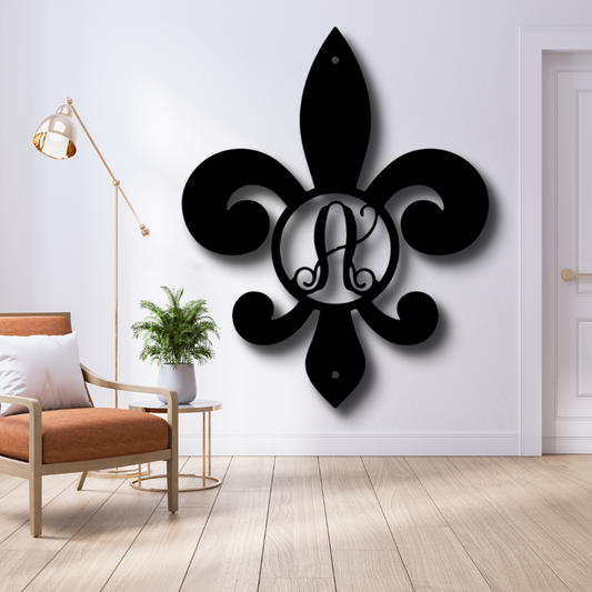 Personalized Fleur De Lis  Metal Sign Wall Hanging With Initial, Custom Initial Fleur de Lis Wall Art Decor, Living Room Decoration Wall Art, Anniversary  Gift For Married couple