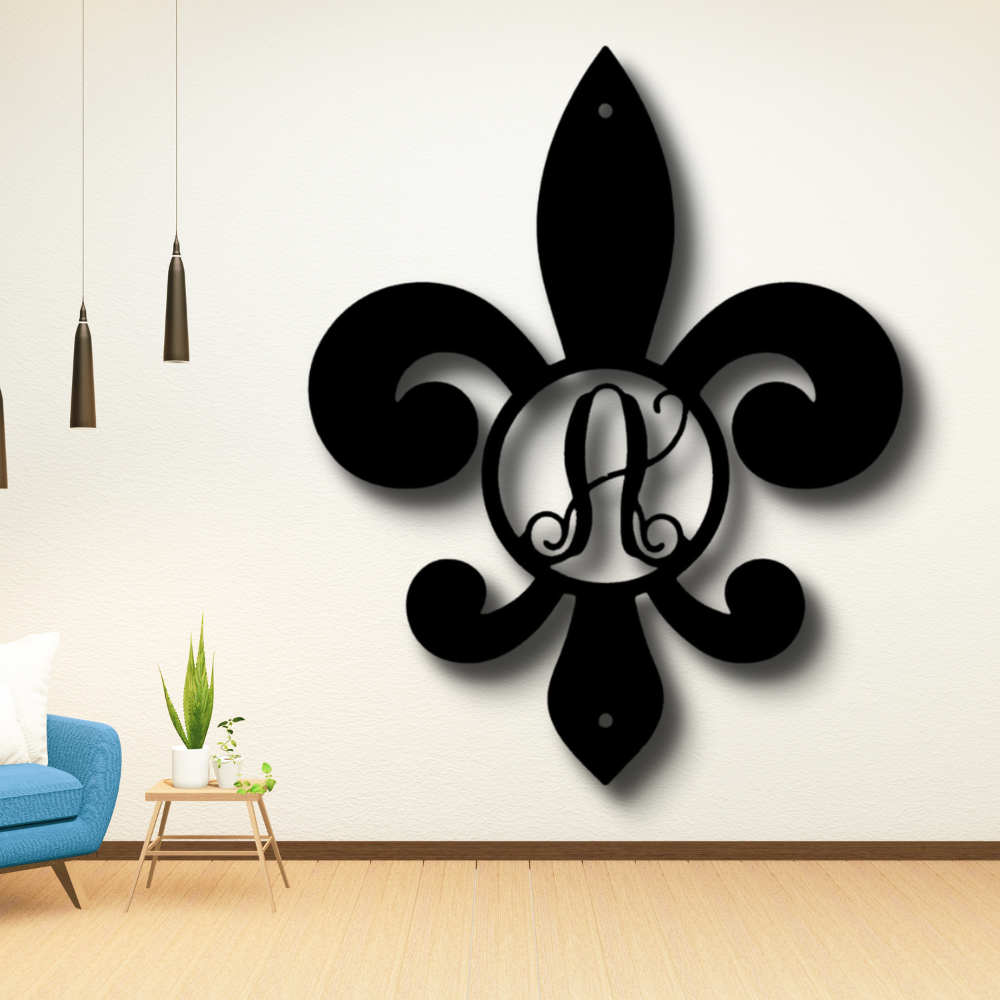 Personalized Fleur De Lis  Metal Sign Wall Hanging With Initial, Custom Initial Fleur de Lis Wall Art Decor, Living Room Decoration Wall Art, Anniversary  Gift For Married couple