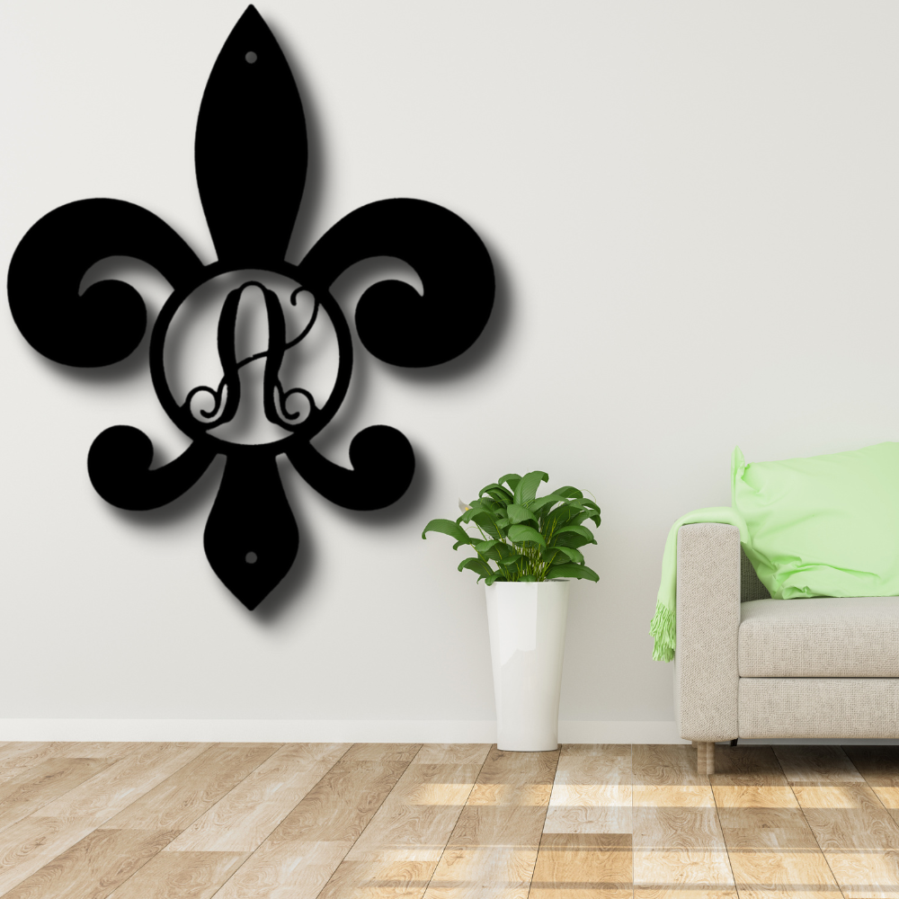 Personalized Fleur De Lis  Metal Sign Wall Hanging With Initial, Custom Initial Fleur de Lis Wall Art Decor, Living Room Decoration Wall Art, Anniversary  Gift For Married couple