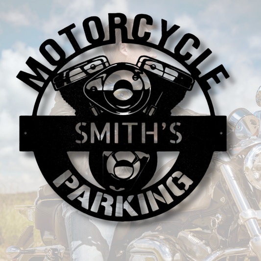 Custom Motorcycle Parking Metal Sign, Custom Workshop Sign, Motorbike Sign, Parking Yard Sign, Garage Door Hangings