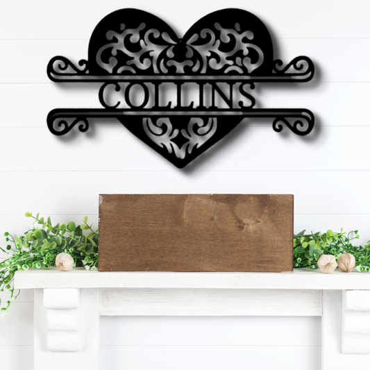 Custom Name Fancy Heart Metal Art Sign, Personalized Split  Heart Metal Art, Fancy Heart Valentine Gift Wall Art, Bedroom Wall Hanging, Custom Valentine Gift, Indoor Wall  Decor.