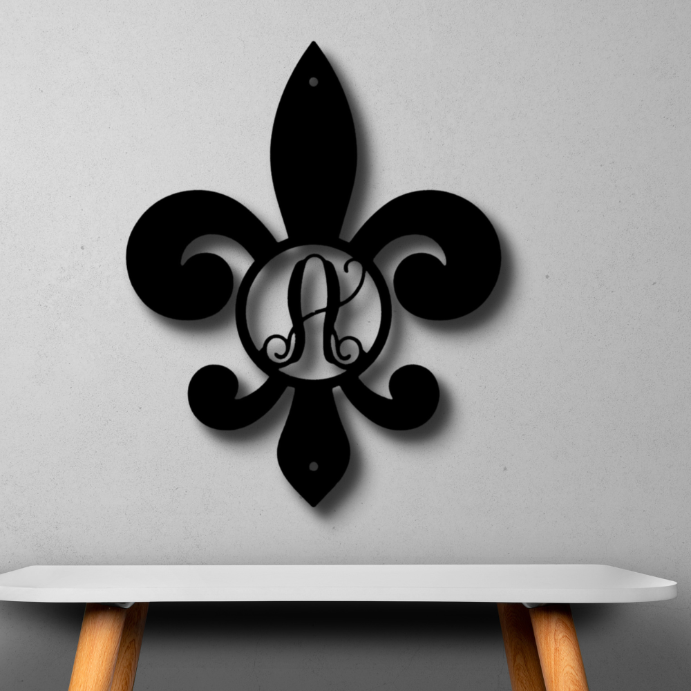 Personalized Fleur De Lis  Metal Sign Wall Hanging With Initial, Custom Initial Fleur de Lis Wall Art Decor, Living Room Decoration Wall Art, Anniversary  Gift For Married couple