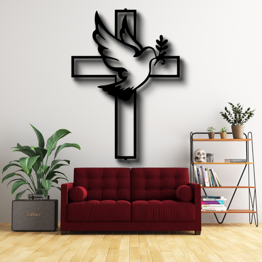 Peaceful Dove Metal  Sign, Peaceful Dove and a Cross Metal Art Decor, Wall Art Decor, Indoor Outdoor Decor, Religious Metal Art Hangings, Christian Gifts.