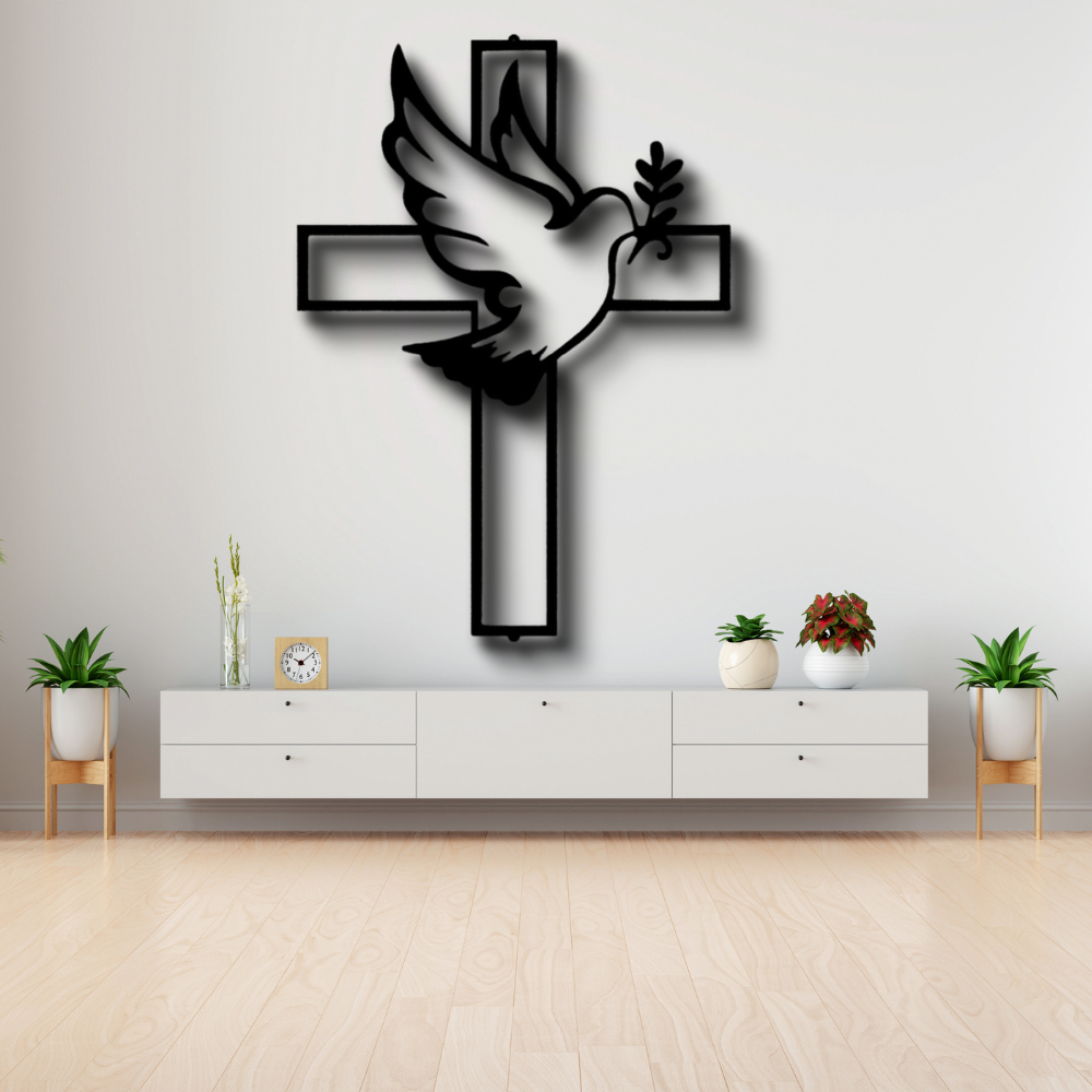 Peaceful Dove Metal  Sign, Peaceful Dove and a Cross Metal Art Decor, Wall Art Decor, Indoor Outdoor Decor, Religious Metal Art Hangings, Christian Gifts.