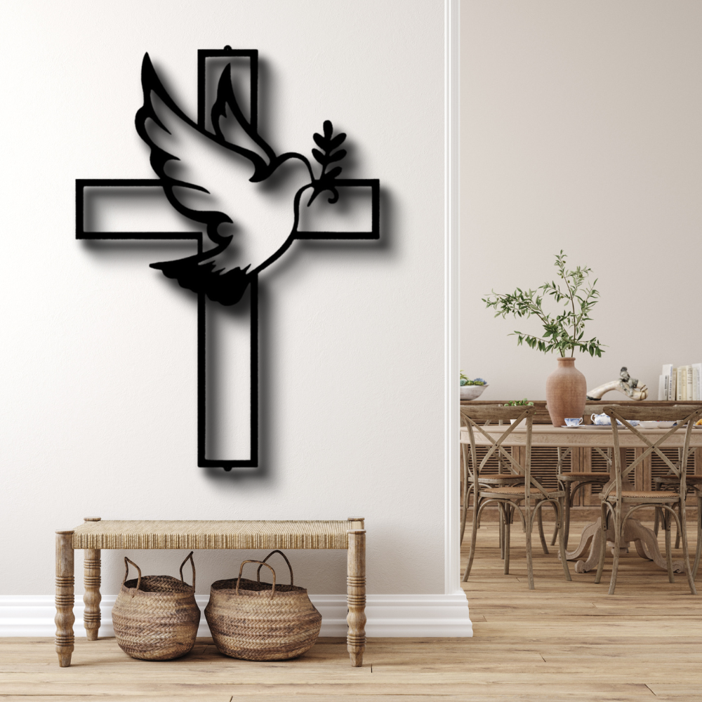 Peaceful Dove Metal  Sign, Peaceful Dove and a Cross Metal Art Decor, Wall Art Decor, Indoor Outdoor Decor, Religious Metal Art Hangings, Christian Gifts.