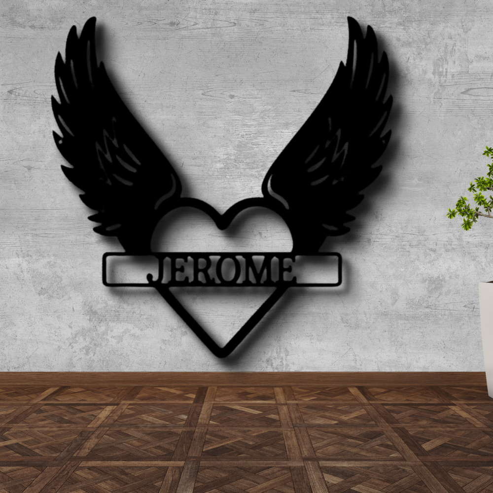 Custom In Loving Memory Angel Wings Metal Sign, Personalized Remembrance Gift, Angel Wings Memorial Sign, In Our Hearts Angel In Heaven.