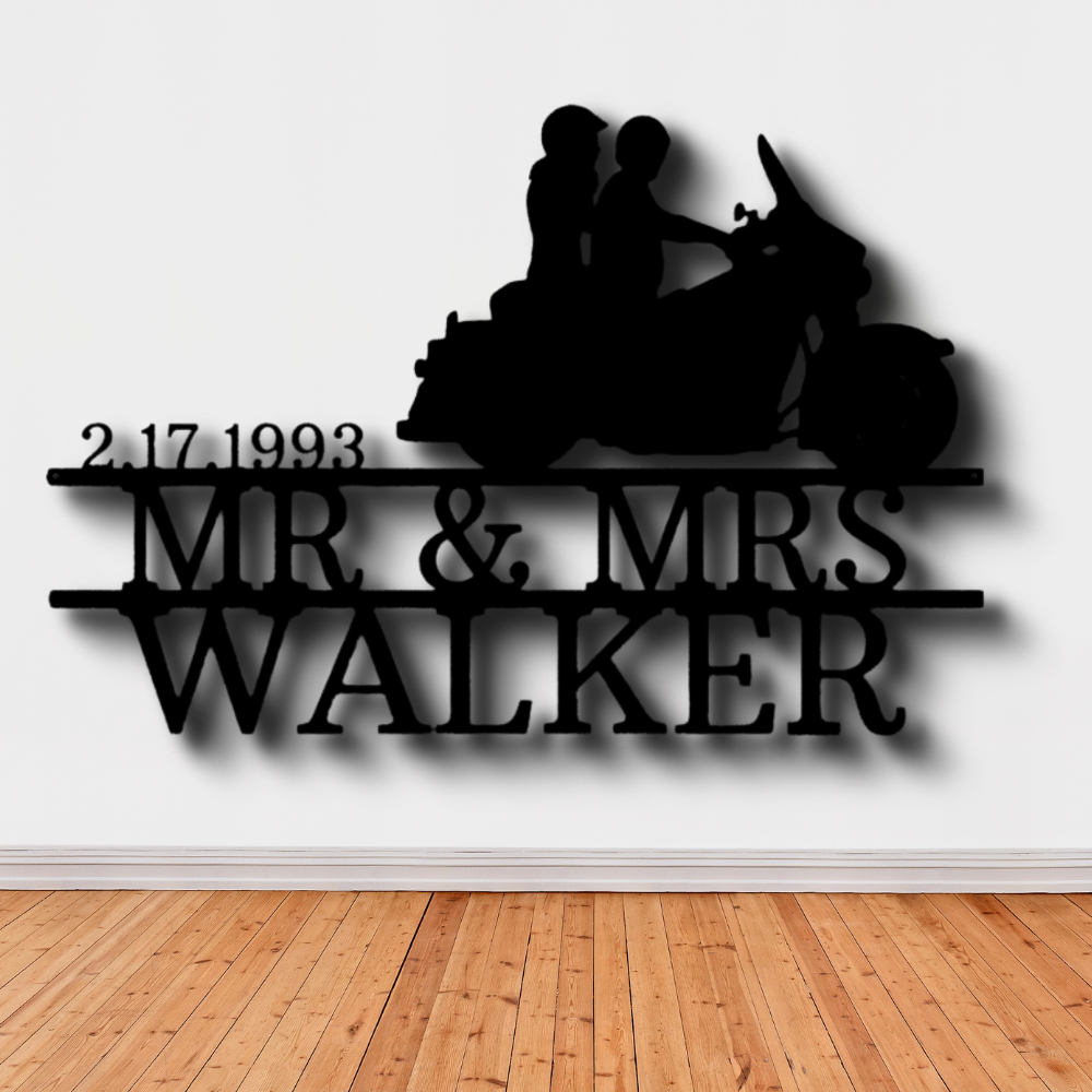 Personalized Biker Couple Metal Sign. Custom Biker Couple Metal Art Decor, Wedding Anniversary Gift For Motorcycle Loving Couple, Housewarming Gift For Married Couple. Indoor Wall Hanging