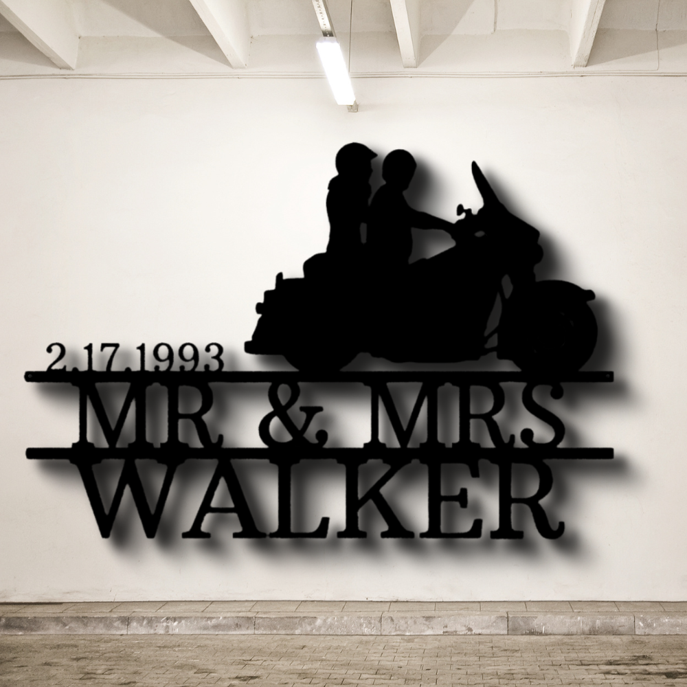 Personalized Biker Couple Metal Sign. Custom Biker Couple Metal Art Decor, Wedding Anniversary Gift For Motorcycle Loving Couple, Housewarming Gift For Married Couple. Indoor Wall Hanging