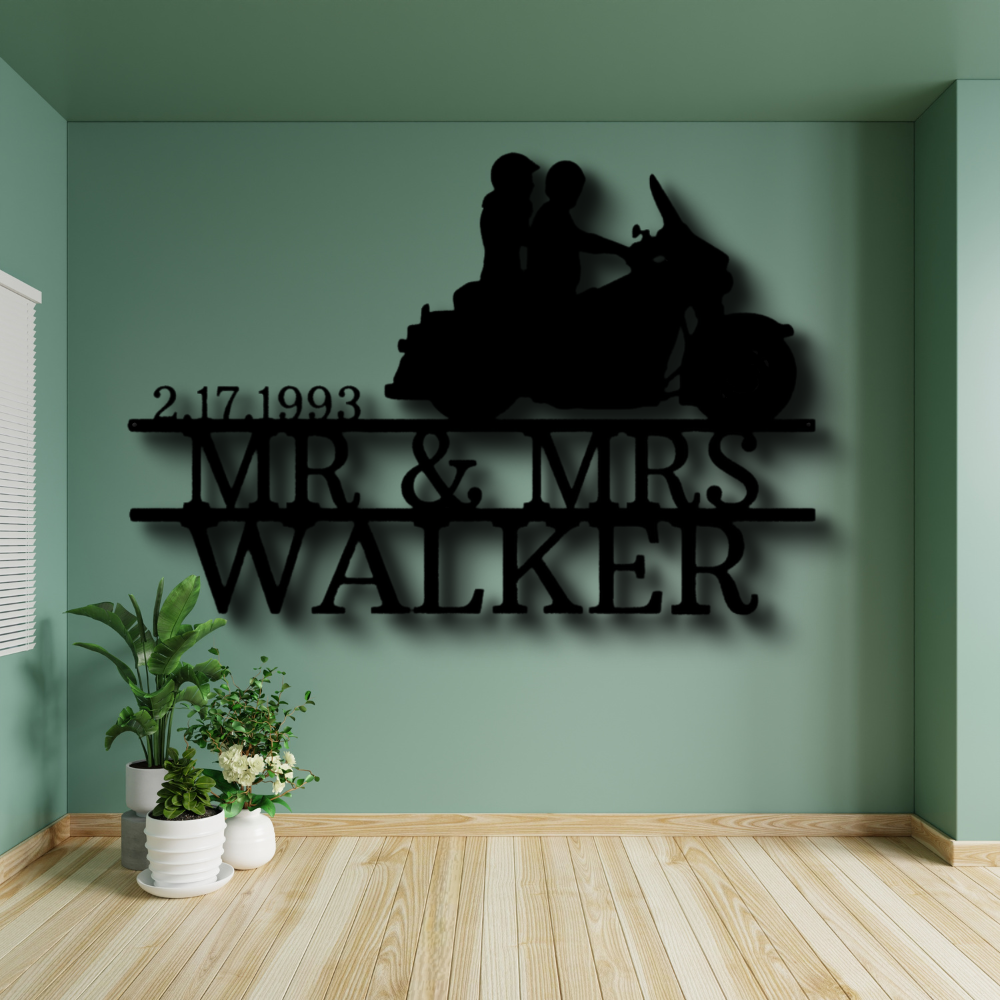 Personalized Biker Couple Metal Sign. Custom Biker Couple Metal Art Decor, Wedding Anniversary Gift For Motorcycle Loving Couple, Housewarming Gift For Married Couple. Indoor Wall Hanging