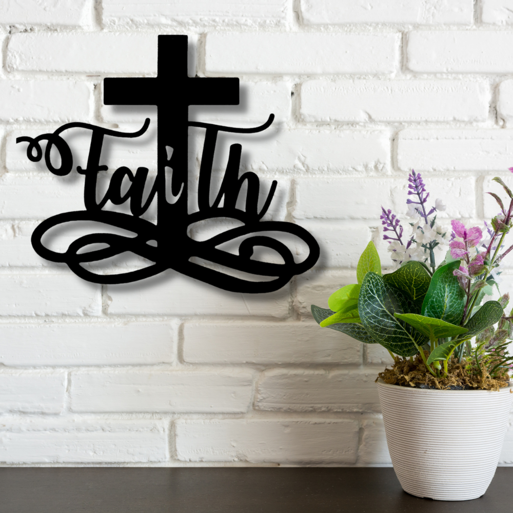 Faith Cross Metal Sign, First communion Gift for her, Baptism Gift For Adorable Daughter From Mom. Cross Wall Sign, Housewarming Wall Decor.