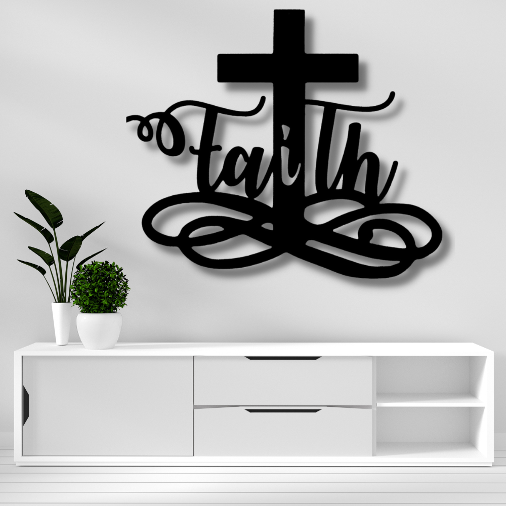 Faith Cross Metal Sign, First communion Gift for her, Baptism Gift For Adorable Daughter From Mom. Cross Wall Sign, Housewarming Wall Decor.