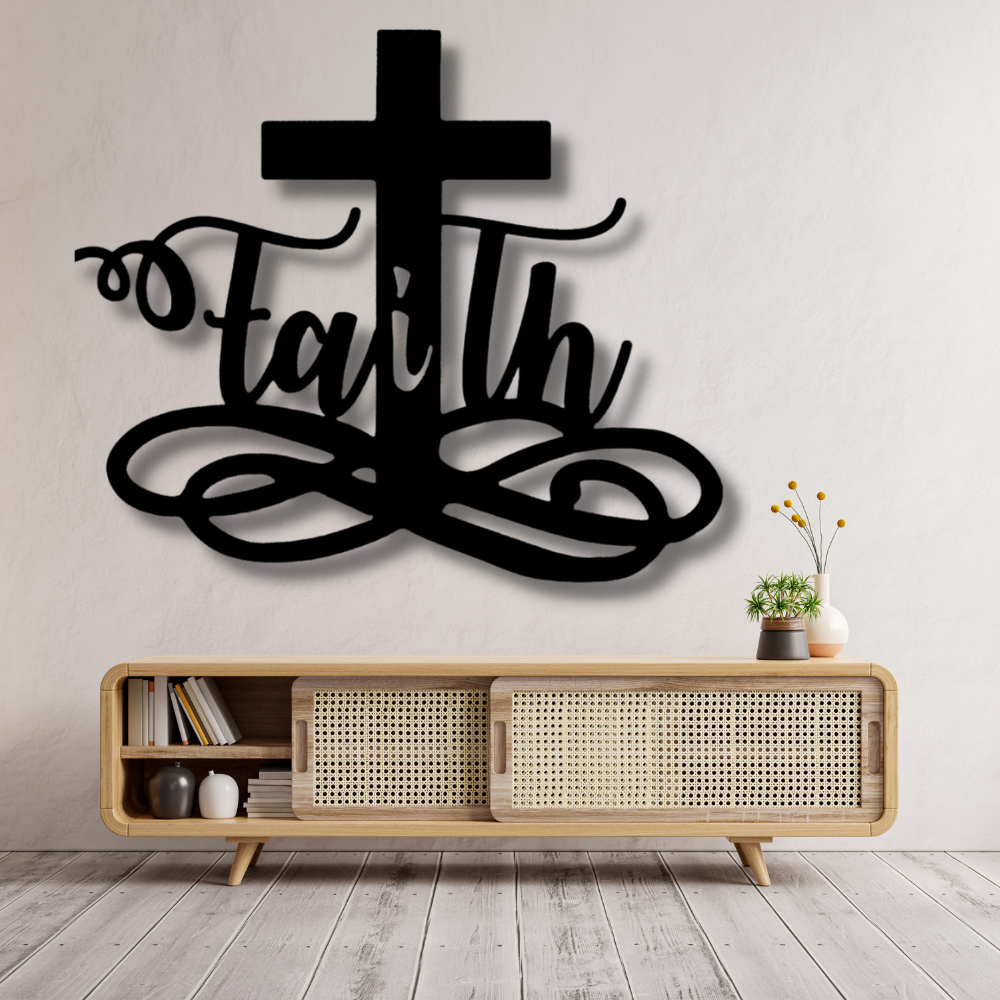 Faith Cross Metal Sign, First communion Gift for her, Baptism Gift For Adorable Daughter From Mom. Cross Wall Sign, Housewarming Wall Decor.