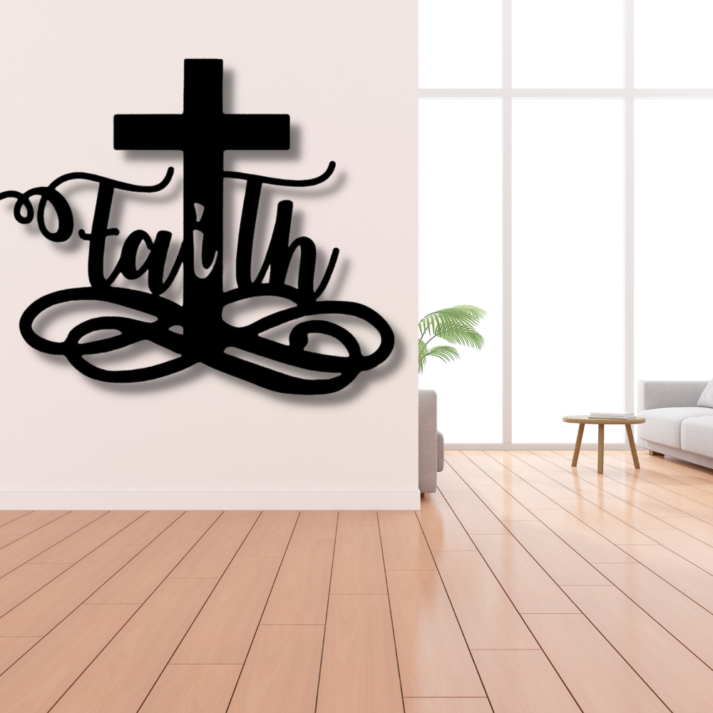 Faith Cross Metal Sign, First communion Gift for her, Baptism Gift For Adorable Daughter From Mom. Cross Wall Sign, Housewarming Wall Decor.