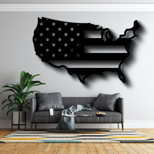 USA Flag Map Metal Sign, USA Flag Map Metal Art Gift For Veteran Dad, Housewarming Gift For Him, Indoor Wall Art Decor, Living Room Decor, Birthday Gift For Patriotic  Dad.