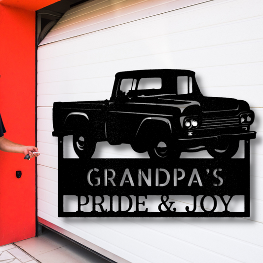 Customized Grandpas Pickup Truck Metal Sign, Fathers Day Gift For Grandpa, Indoor Outdoor Wall Hangings, Pickup Truck Metal Plaque