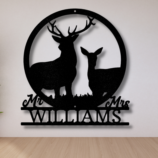 Custom Stag and Doe Metal Sign, Engaged Couple Personalized Last Name Sign, Indoor Wall Hangings, Living Room Wall Art, Anniversary  Gift For Couple Friends