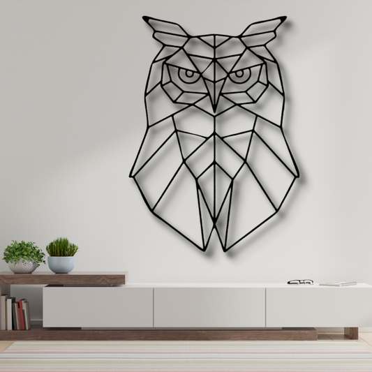 Geometric Owl Metal Sign, Geometric Owl Metal Art Decor, Housewarming Gift, Indoor Wall Art Decor, Living Room Wall Art Decoration.