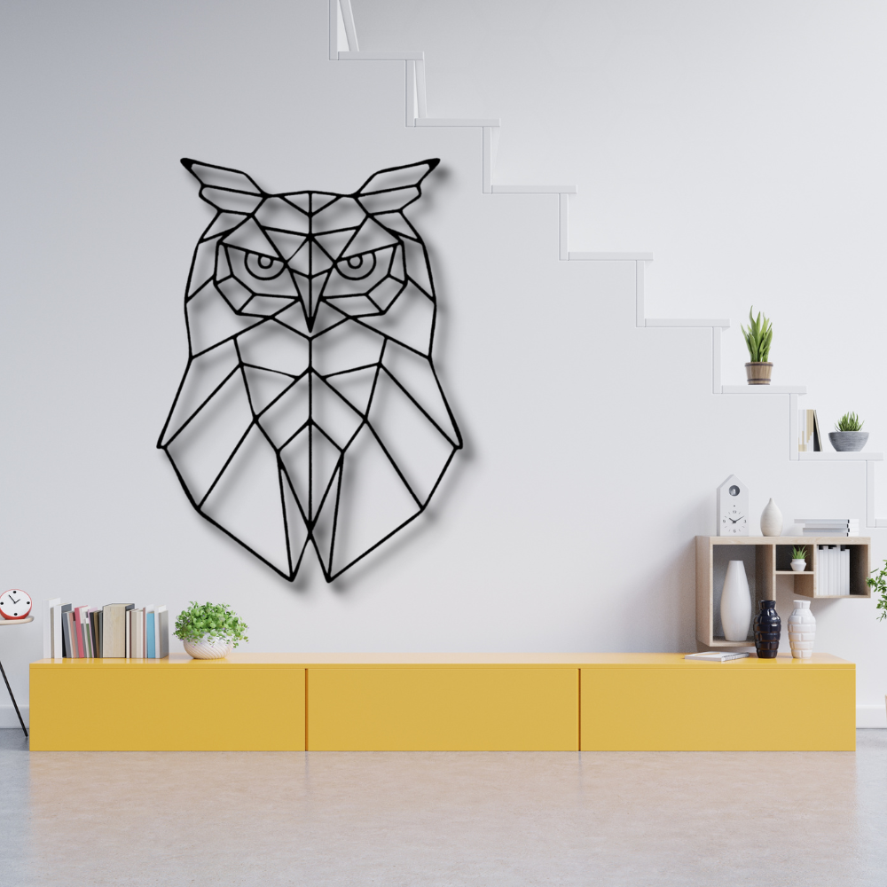 Geometric Owl Metal Sign, Geometric Owl Metal Art Decor, Housewarming Gift, Indoor Wall Art Decor, Living Room Wall Art Decoration.