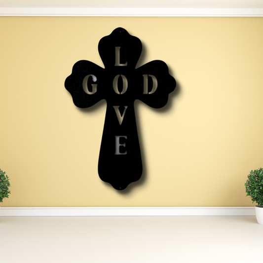 God Love  Cross Metal Art Sign, God Love Cross Wall Art Decor, Religious Home Accent, Christian Cross Metal Art,  God Love Decor, Baptism Gift.