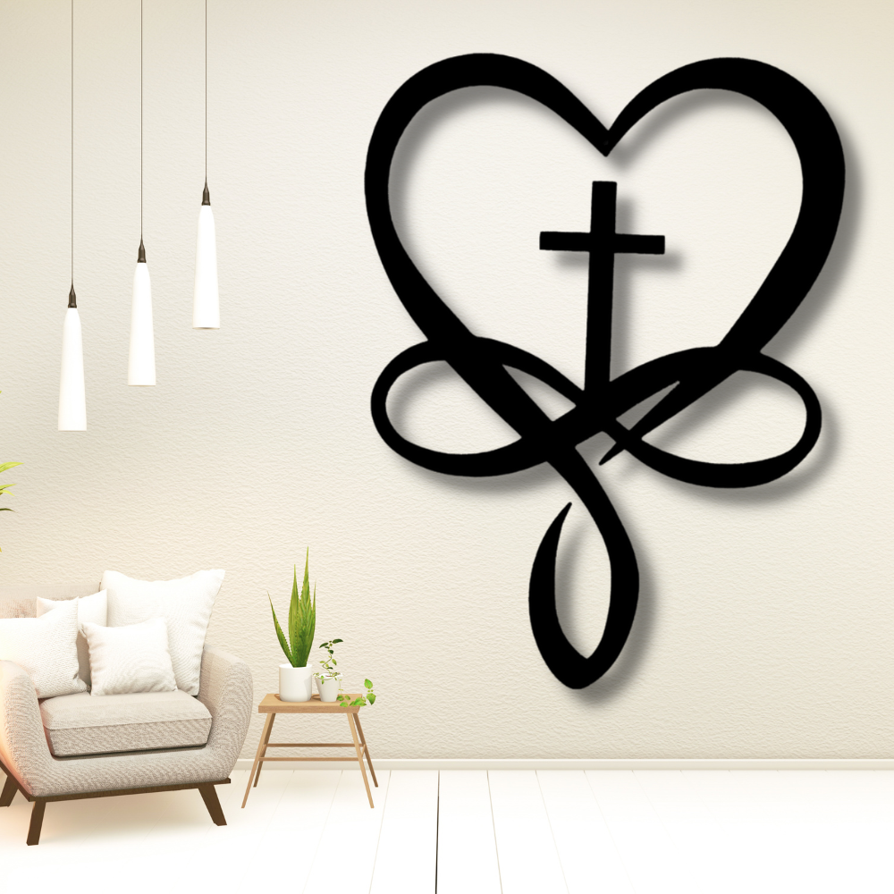 Love Infinity Cross Metal  Sign, Valentines Day Metal Art Gift For Romantic Wife, Metal Art Decor For Newlyweds, Housewarming Gift For New Couple