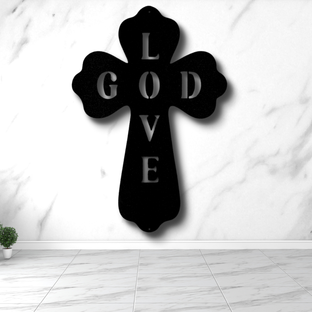 God Love  Cross Metal Art Sign, God Love Cross Wall Art Decor, Religious Home Accent, Christian Cross Metal Art,  God Love Decor, Baptism Gift.