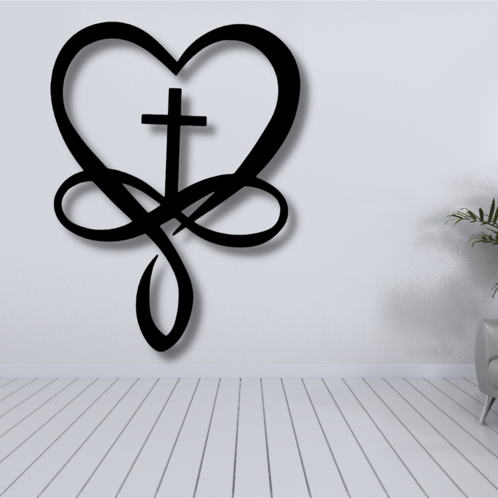 Love Infinity Cross Metal  Sign, Valentines Day Metal Art Gift For Romantic Wife, Metal Art Decor For Newlyweds, Housewarming Gift For New Couple