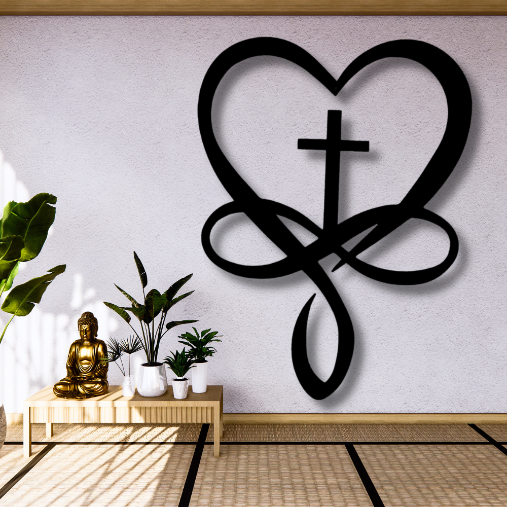 Love Infinity Cross Metal  Sign, Valentines Day Metal Art Gift For Romantic Wife, Metal Art Decor For Newlyweds, Housewarming Gift For New Couple