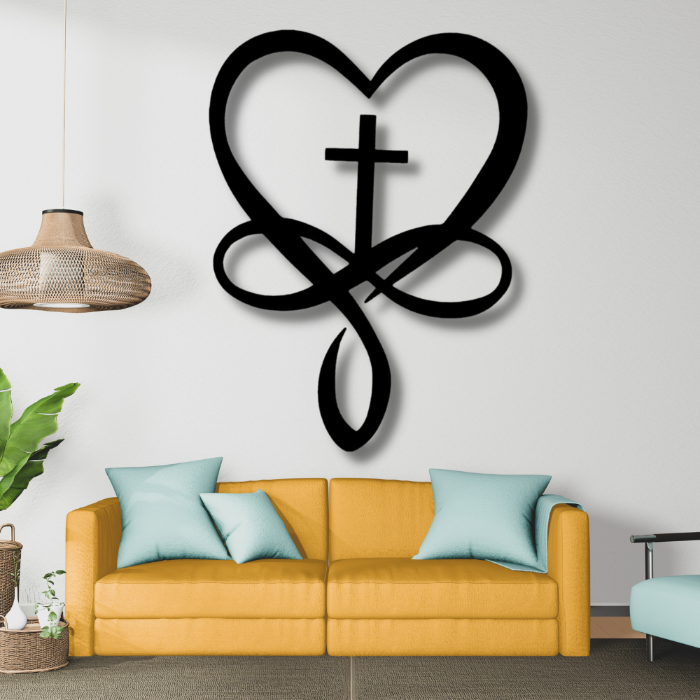 Love Infinity Cross Metal  Sign, Valentines Day Metal Art Gift For Romantic Wife, Metal Art Decor For Newlyweds, Housewarming Gift For New Couple